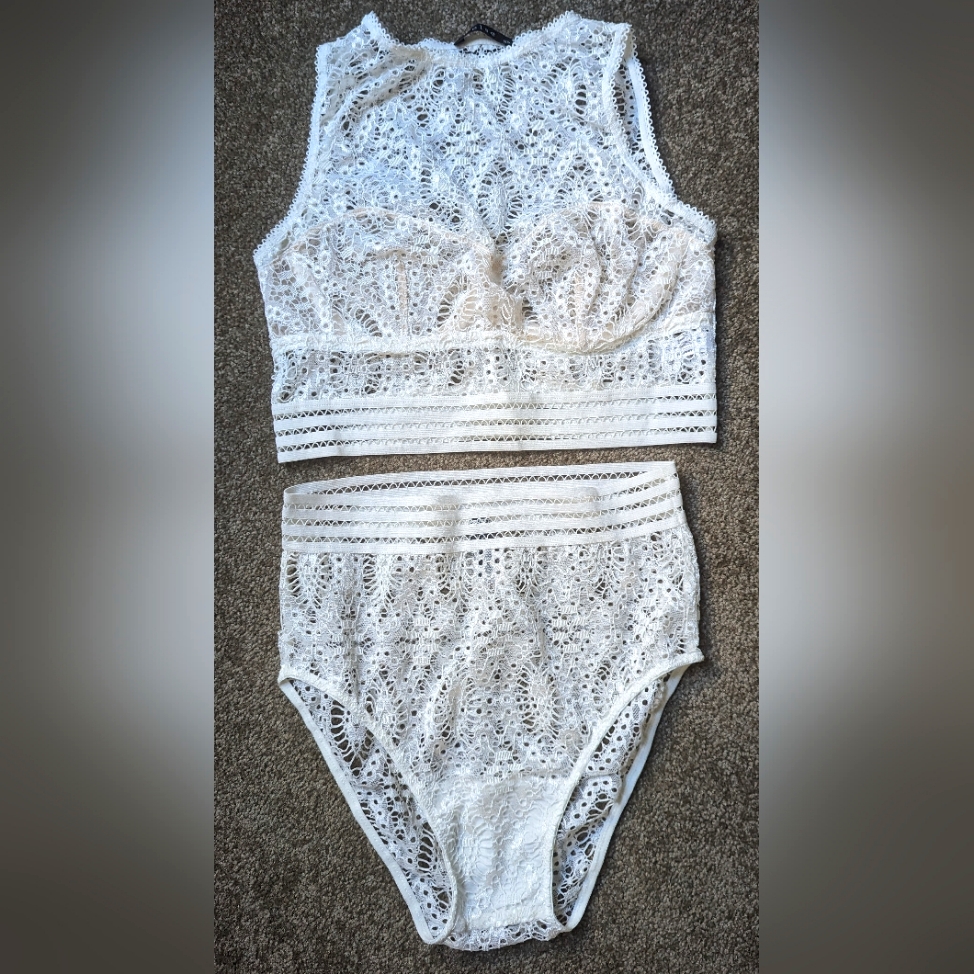 Else Lingerie Cream Longline Bra And High Waist Underwear Set